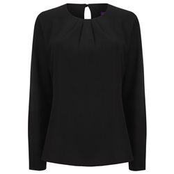 Womens Pleat Front Long Sleeve Blouse