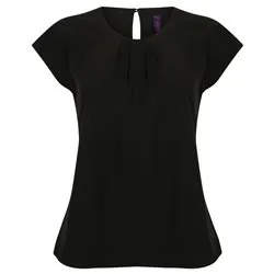 Womens Pleat Front Short Sleeve Blouse
