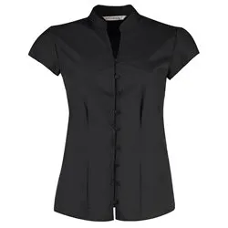 Womens Continental Blouse Mandarin Collar Cap Sleeve Tailored Fit