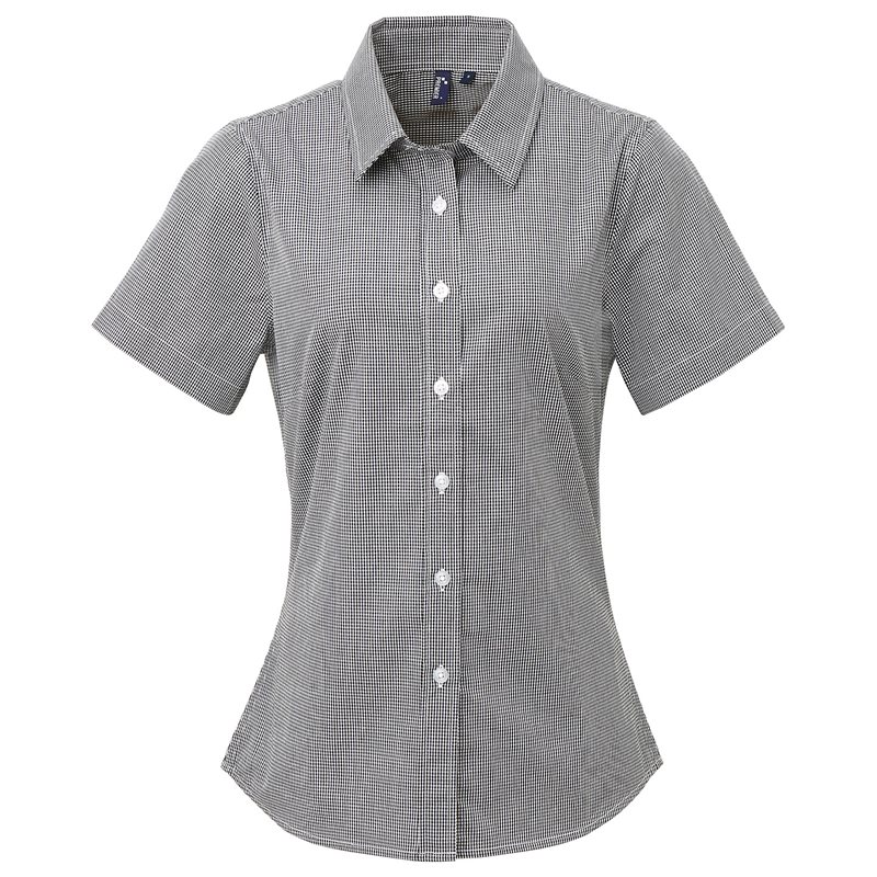 Womens Microcheck Gingham Short Sleeve Cotton Shirt