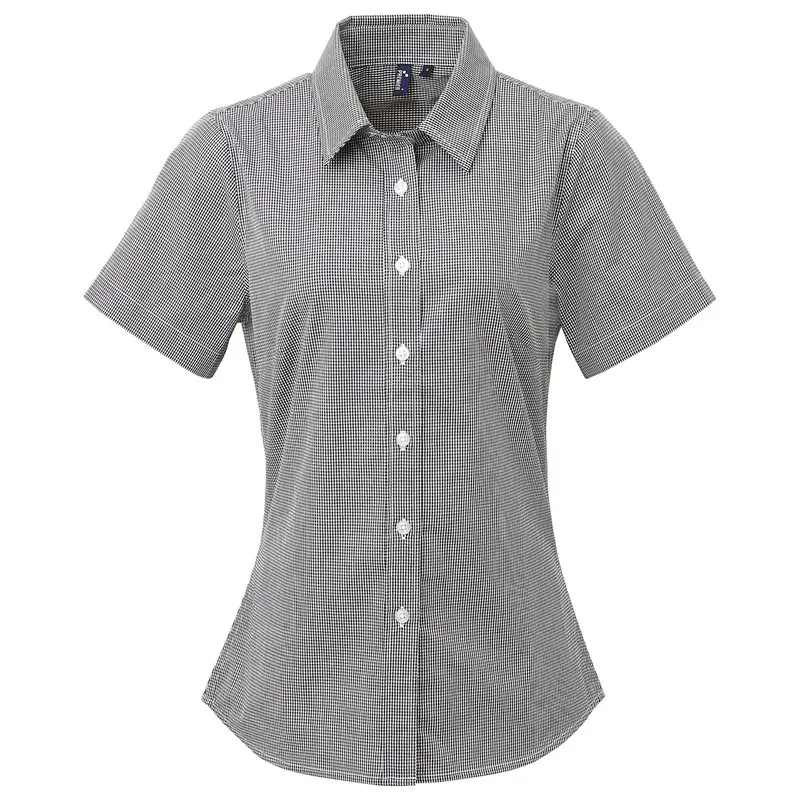 Womens Microcheck Gingham Short Sleeve Cotton Shirt