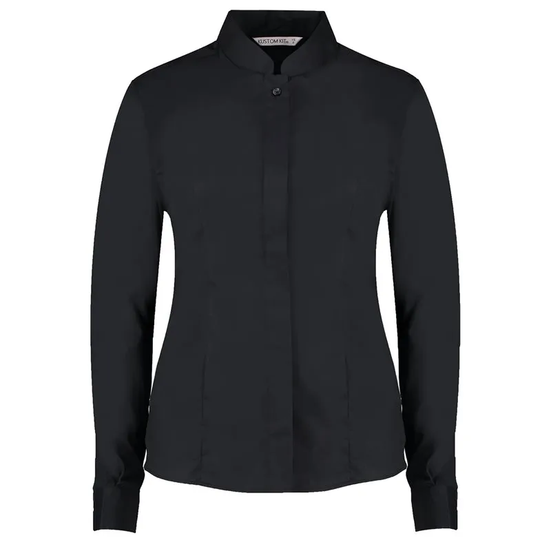 Womens Mandarin Collar Shirt Longsleeved Tailored Fit