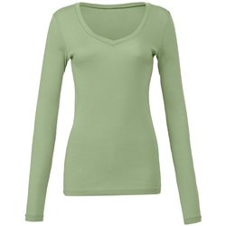 Sheer Mini Rib Long Sleeve Vneck Tshirt