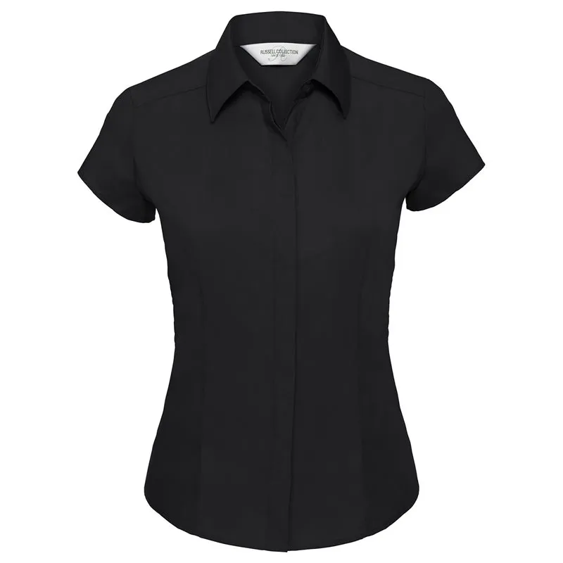 Womens Cap Sleeve Polycotton Easycare Fitted Poplin Shirt Womens Cap Sleeve Polycotton Easycare Fitted Poplin Shirt