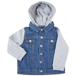 Denim Jacket With Fleece Hood And Sleeves